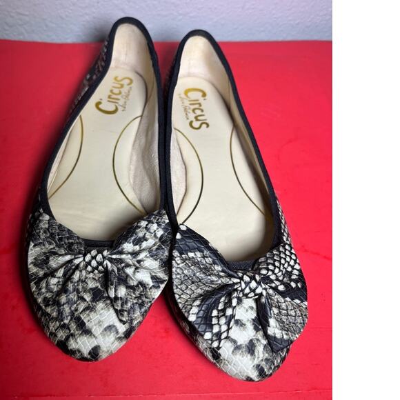 Sam Edelman Circus Snake Print leather Ballet Flats with bow size 7.5 - Picture 2 of 7